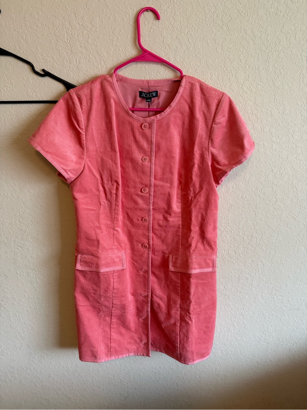 J. Crew Coral Pink Short-Sleeve Corduroy Jacket Dress